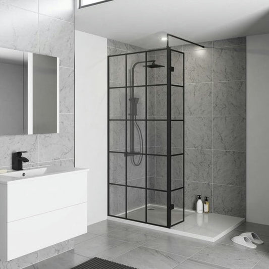 Krittt Wet Room Screen inc. Support Bar - Black Frame