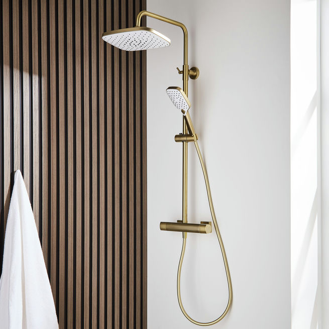 Kolt Shower with Sliding Handset and Drench Head Brass